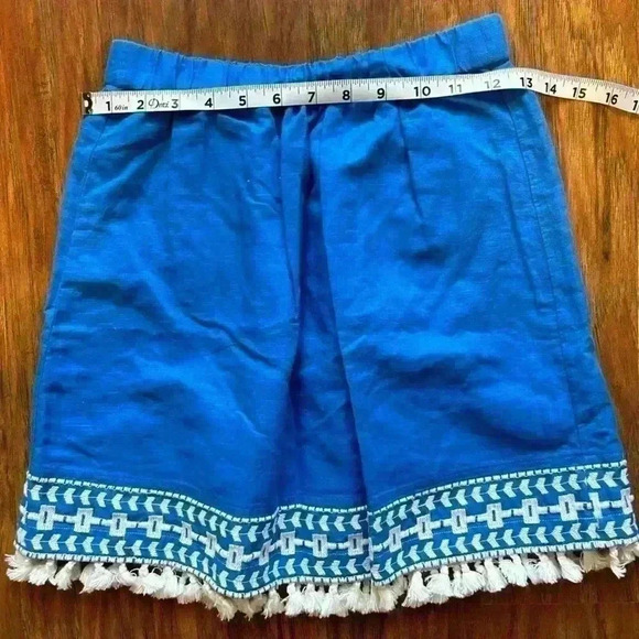 J Crew Women’s Size XXS Blue and White Skirt With Tassels and Embroidery - Picture 5 of 5